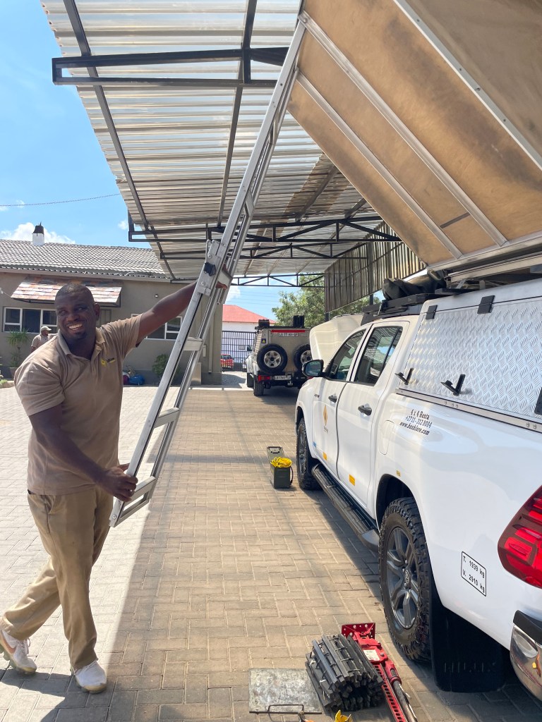 Benson was fab at showing us how 'stuff' worked. Including things that we hope we never need: a hi lift Jack' for instance. We don't know any Jacks in Namibia, so we wouldnt want to give him a lift.